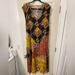 Free People Multicolor V-Neck Patchwork Maxi Dress